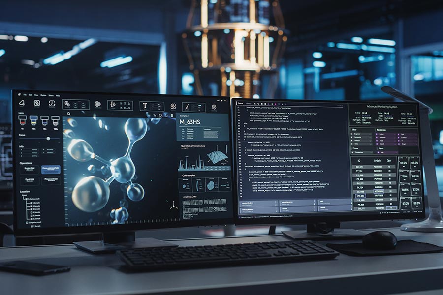 computer screens in lab - Shutterstock