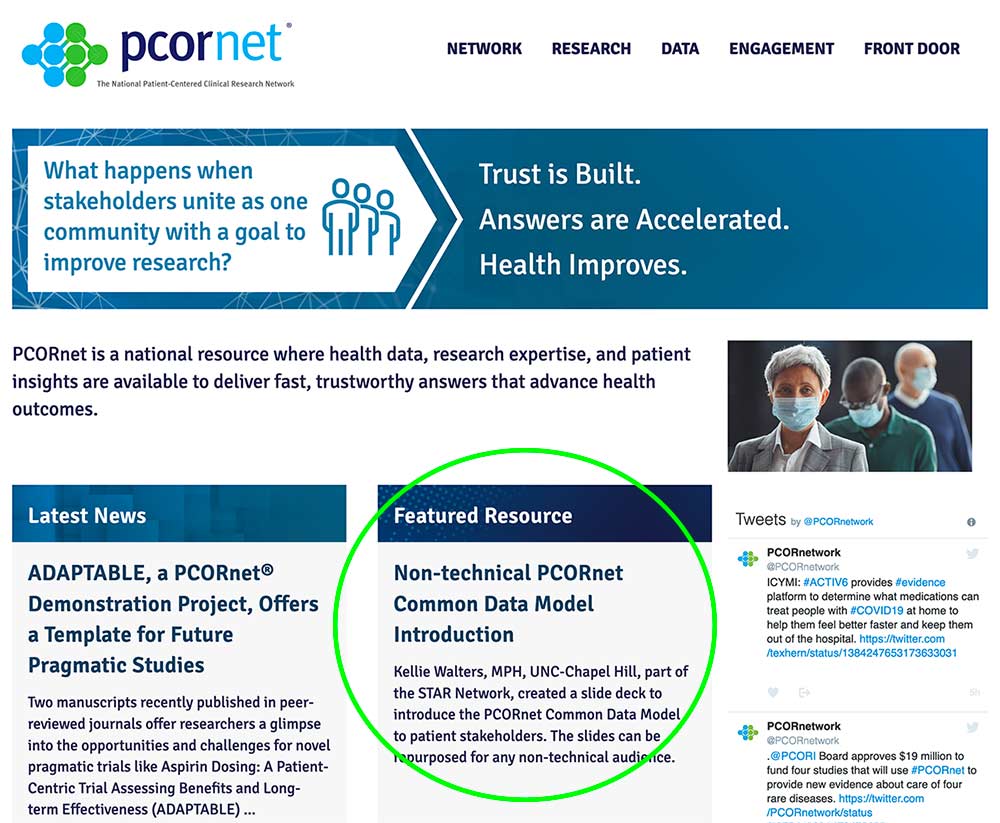screenshot of pcornet home page from 5/10/21