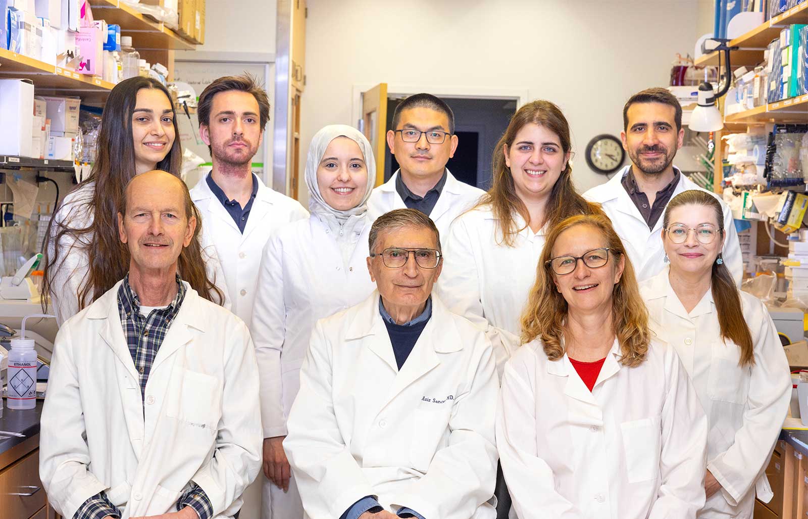 Sancar and his team in the lab