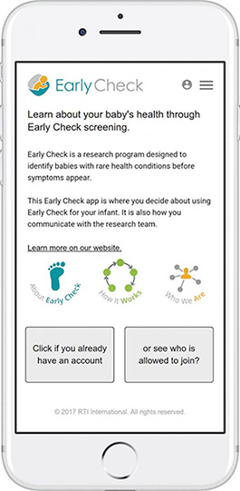 Screen shot of the Early Check mobile site