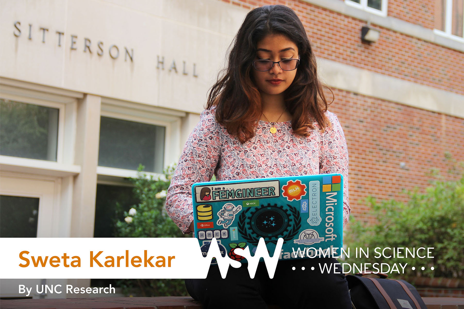 Sweta Karlekar working on laptop at UNC