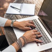 researcher working on laptop